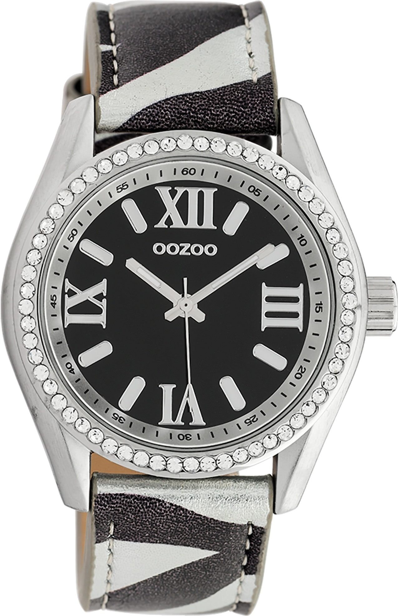 OOZOO Quarzuhr Oozoo Damen Armbanduhr Timepieces Analog, (Analoguhr), Damenuhr rund, groß (ca. 40mm) Lederarmband schwarz, weiß