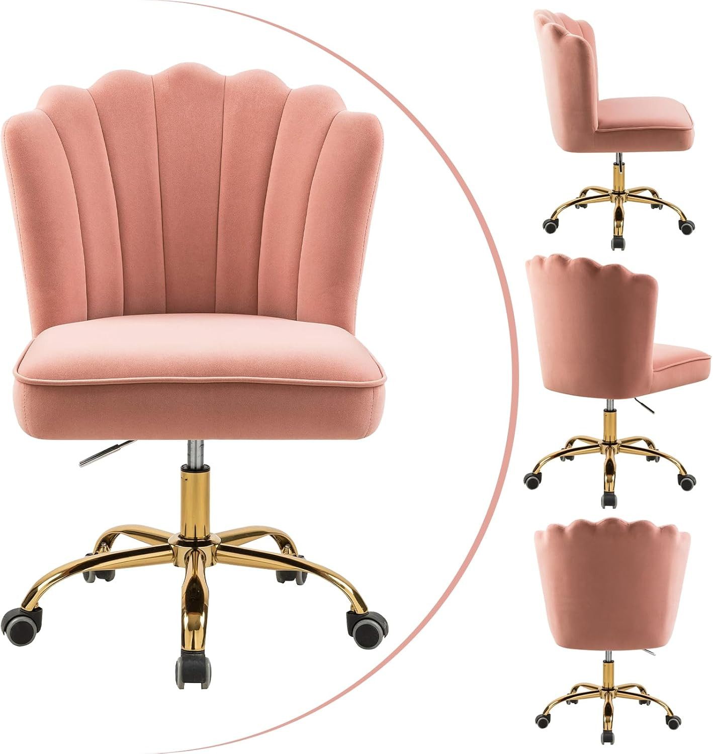 Fiximaster Polsterstuhl mit Blütenförmiger Rückenlehne, Höhenverstellbar & 360° Drehbar (1 St), Samt Bürostuhl, Moderner Drehstuhl, Schminkstuhl – Bild 5 von 5