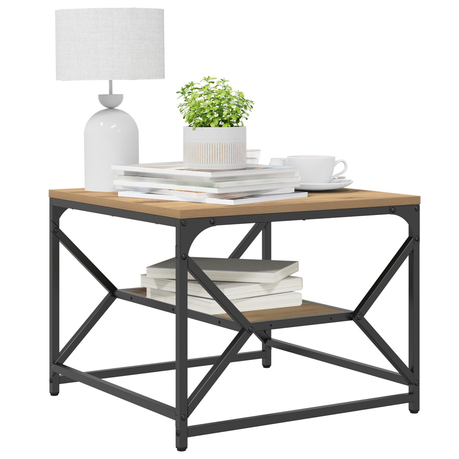 vidaXL Couchtisch 51 x 50 x 40 cm Couchtisch mit Regal Artisan Eiche 51x50x40 cm