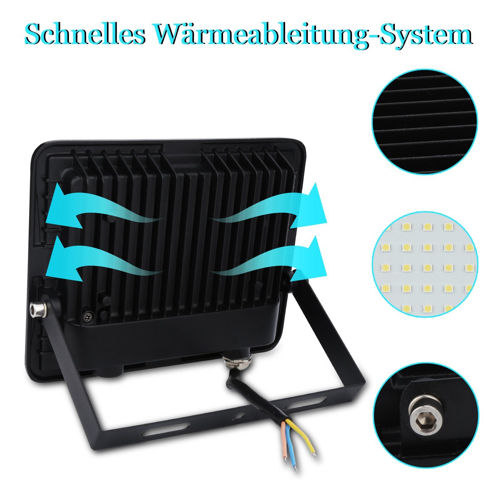 Lospitch LED Flutlichtstrahler Außenstrahler LED wasserdicht 10W LED Fluter Kaltweiß, Flutlichtstrahler