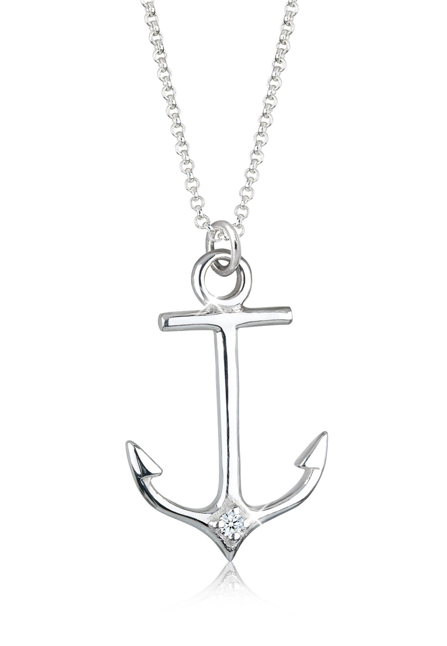 Elli DIAMONDS Collierkettchen Anker Diamant Weiß (0.03ct) 925 Sterling Silber