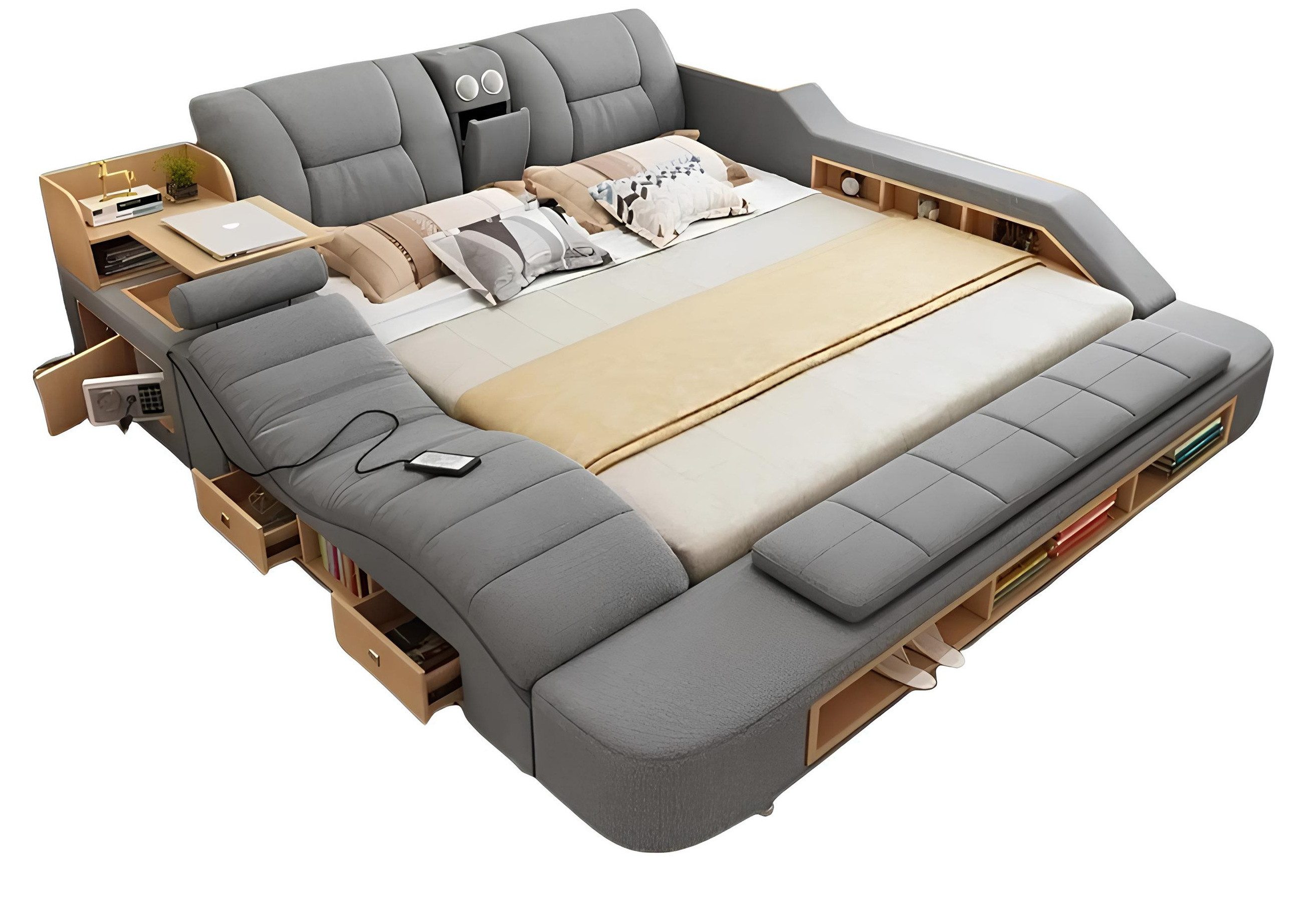 JVmoebel Multimediabett Design Stoff Betten Hotel Doppel Neu Multifunktions Bett Bluetooth (1-tlg), Made in Europa