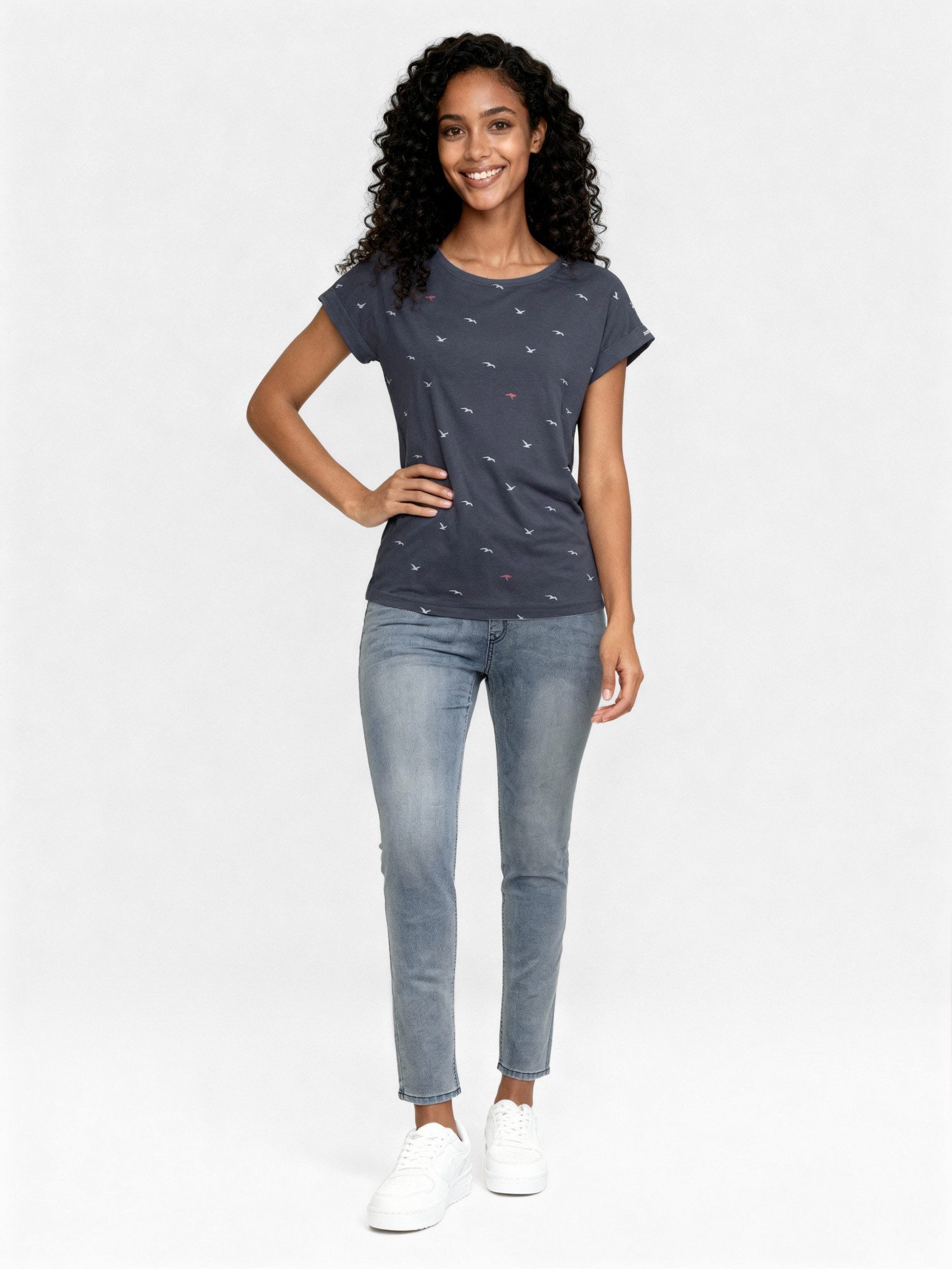 KangaROOS Print-Shirt kurzärmelig, figurumspielend, mit Print, mit Rundhalsausschnitt