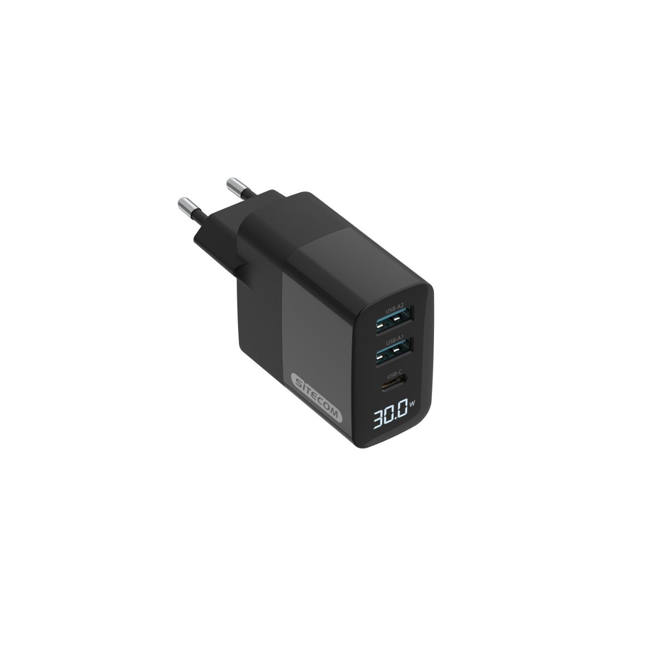 Sitecom CH-1001 USB-Ladegerät (3000 mA, Einzelartikel, Einzelartikel, 30 W GaN, LED-Anzeige, USB-C & USB-A, kompakt)