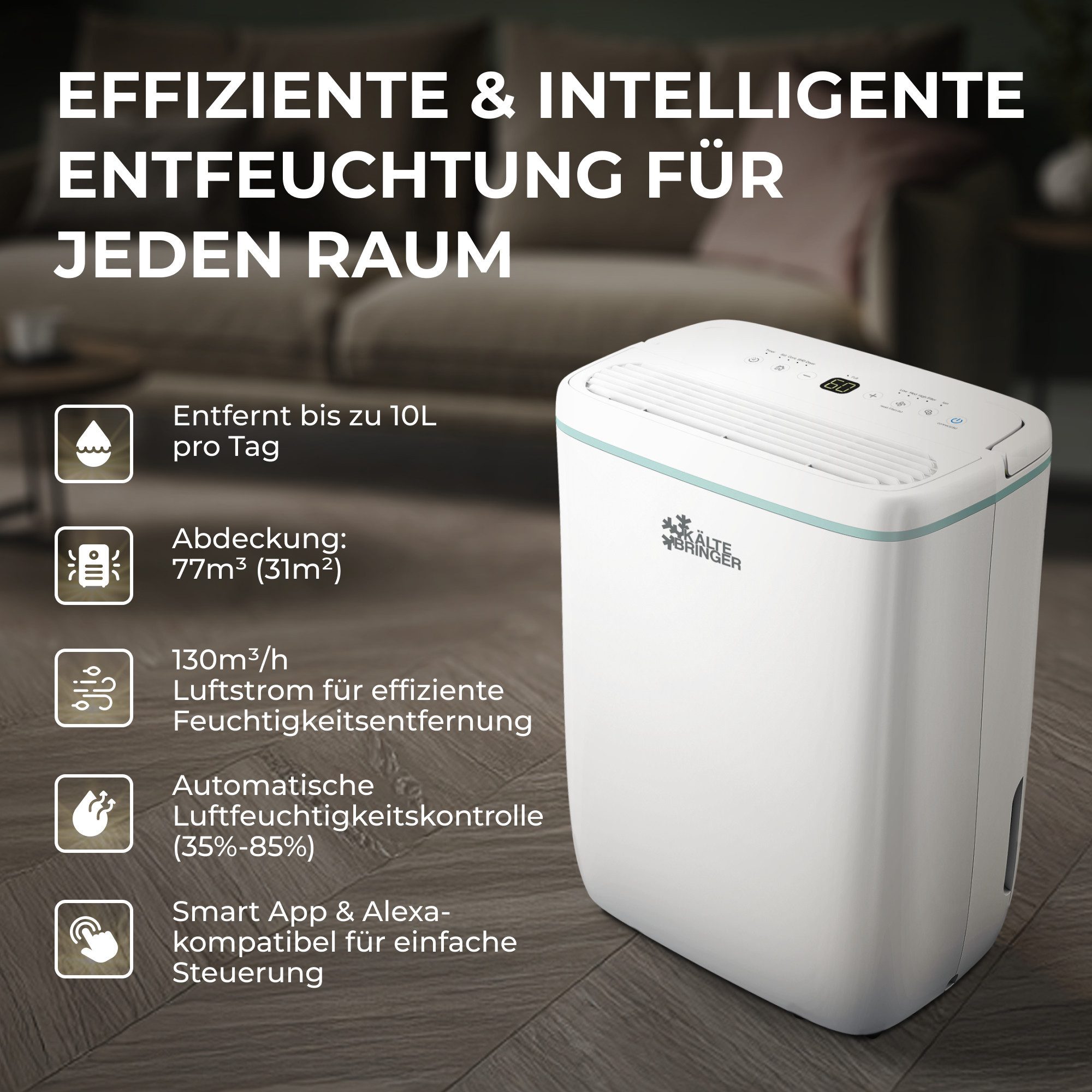 Kältebringer Luftentfeuchter, 10L/24h, bis 31m² (77m) LED Display, sehr lei günstig online kaufen