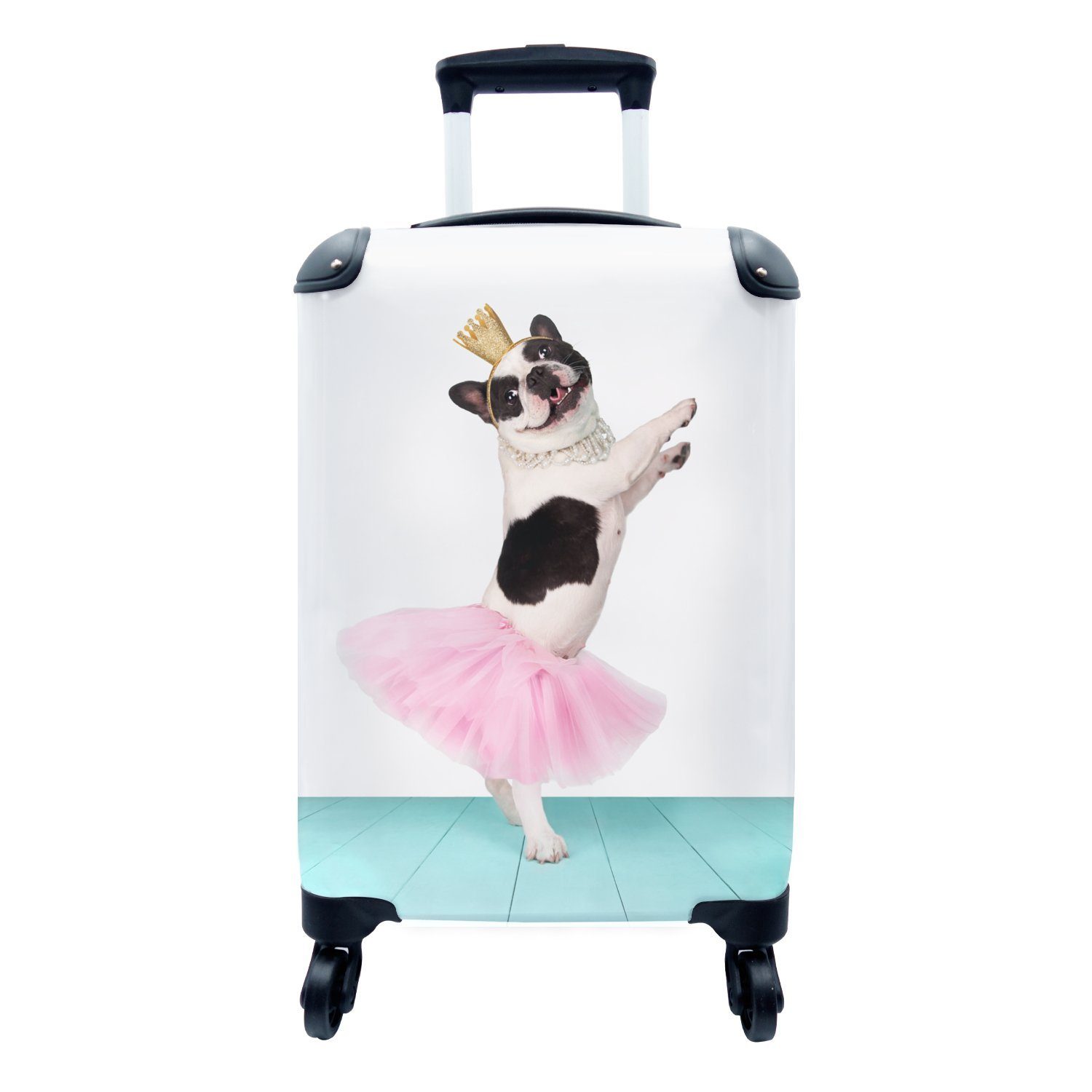 MuchoWow Handgepäckkoffer Tanzende Bulldogge in einem Tutu, 4 Rollen, Reisetasche mit rollen, Handgepäck für Ferien, Trolley, Reisekoffer