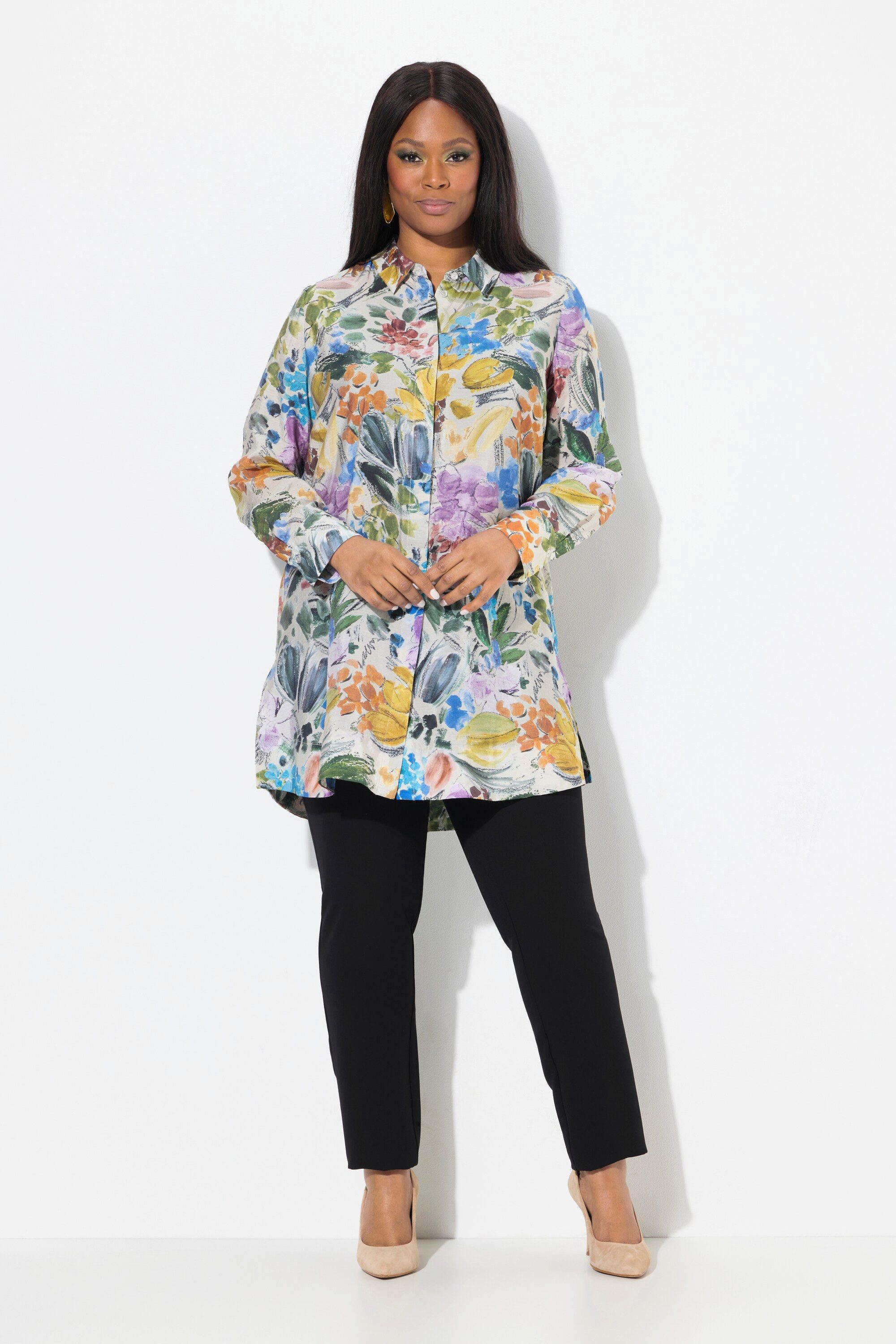 Ulla Popken Hemdbluse Longbluse Modalmix Hemdkragen günstig online kaufen