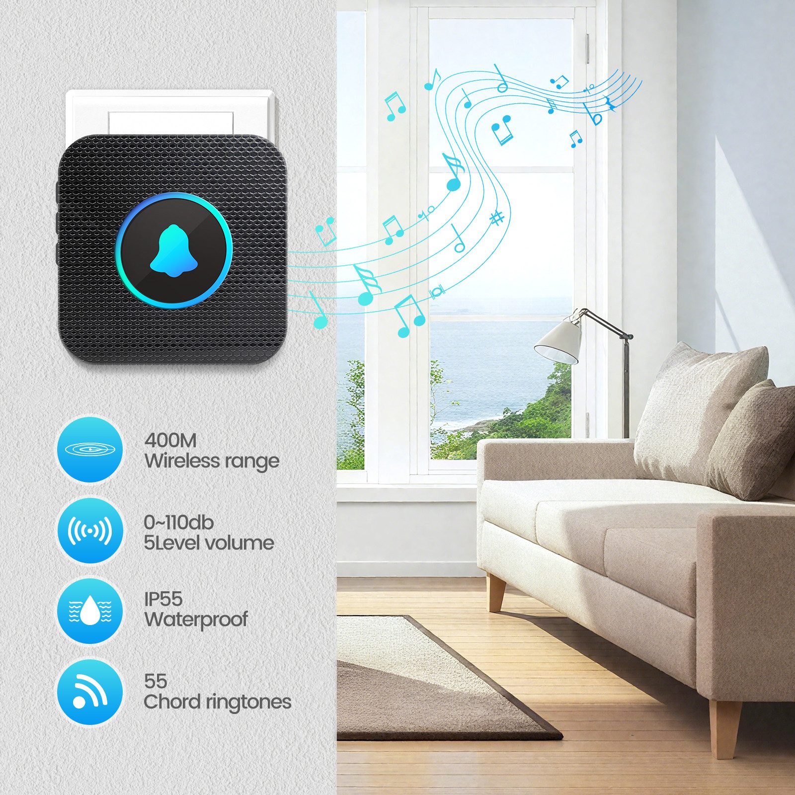 Bundviel Türklingel-Set Funkklingel, 400M Reichweite Türklingel Funk Set, IP55 wasserdicht