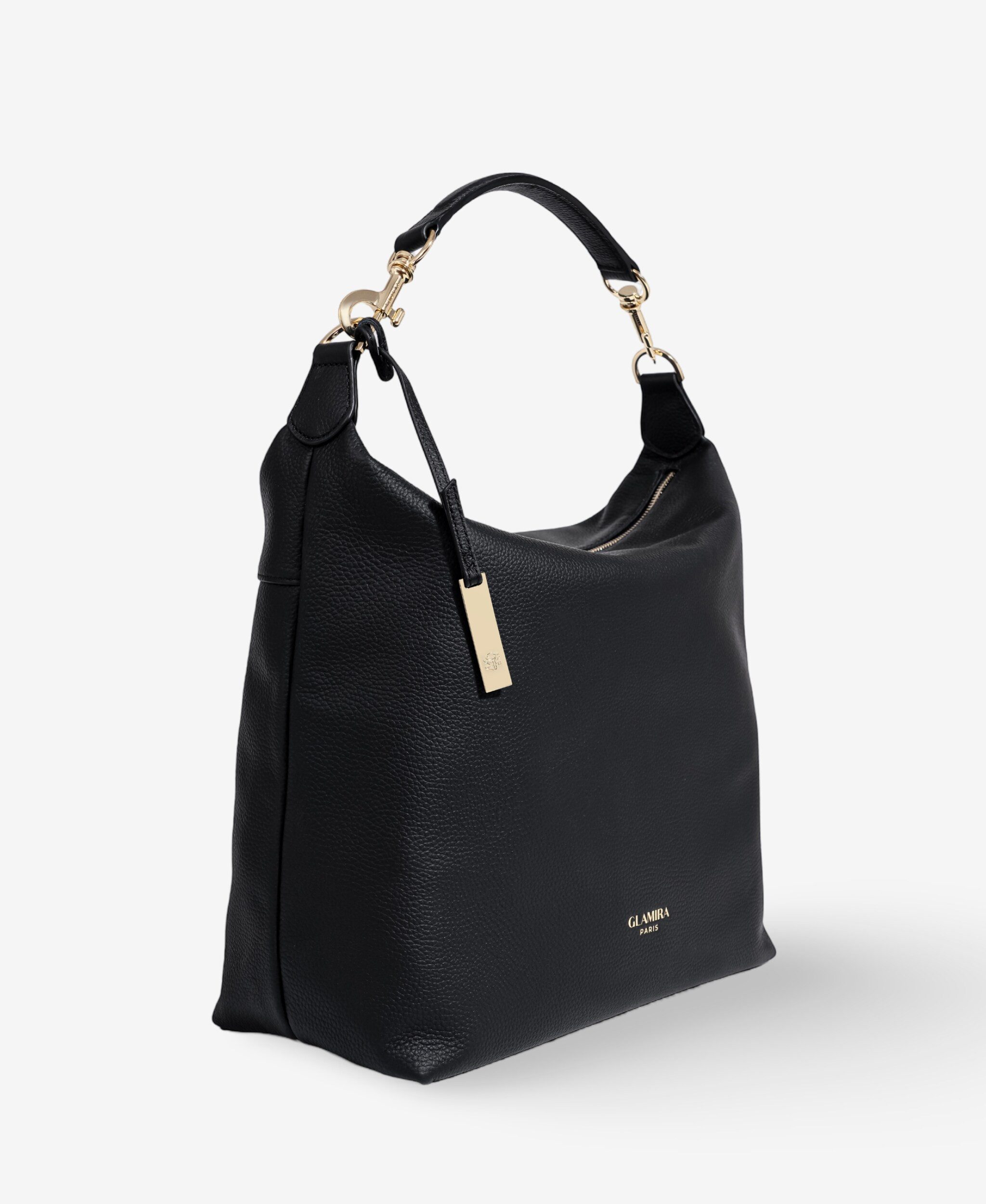 GLAMIRA Schultertasche Lysandra Schwarze Schultertasche (1-tlg), echt Leder, mit geräumigem Hauptfach