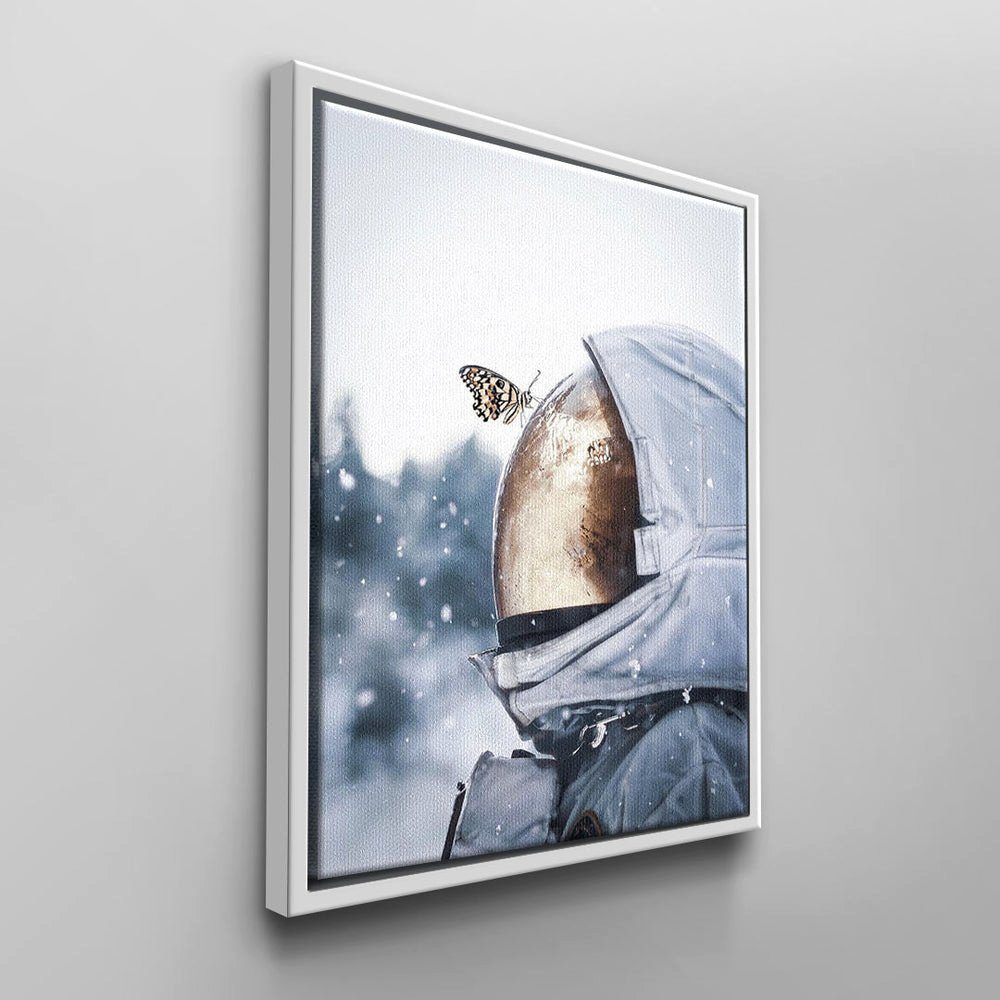 weißer blau Leinwandbild Wandbild Butterfly, Rahmen Suite Astronaut Astrona Butterfly Helm Leinwand DOTCOMCANVAS® Space Brown weiß
