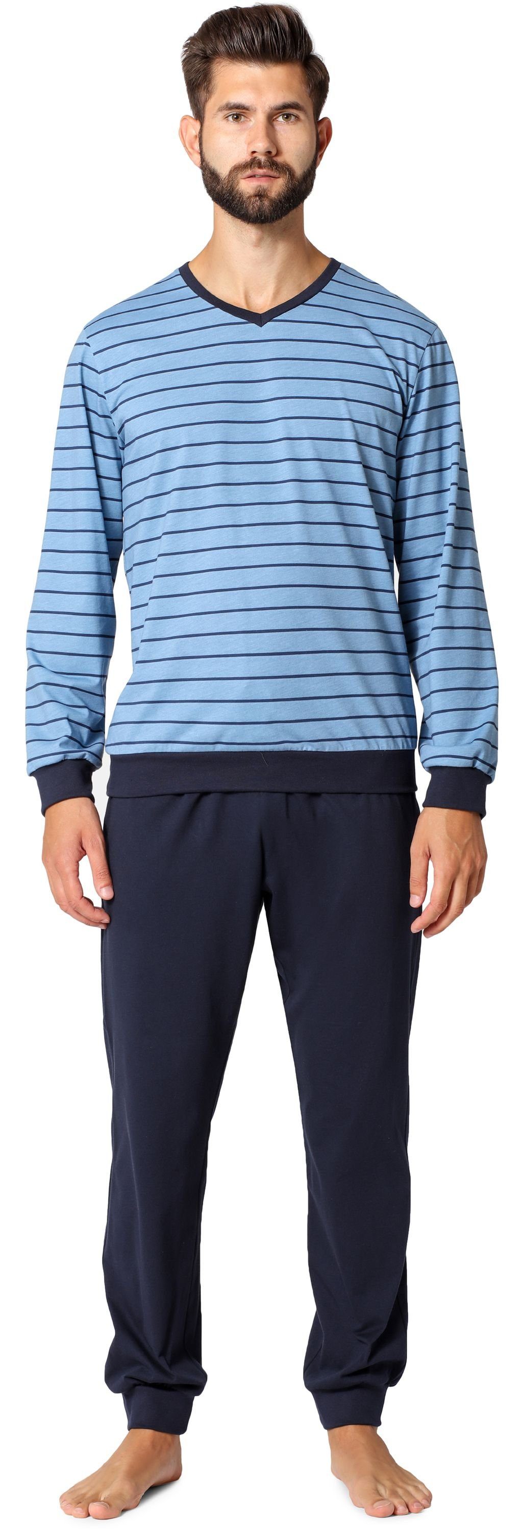 Ozean Marineblau Schlafanzug Baumwolle aus Herren LA40-220 Ladeheid Schlafanzug