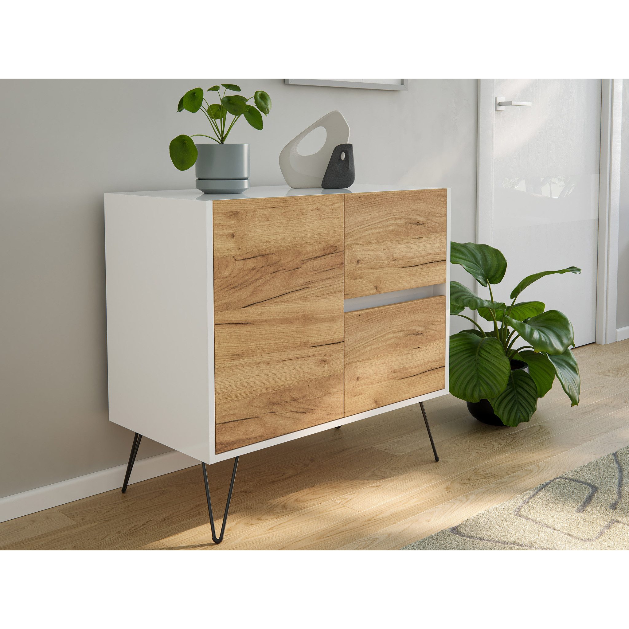Posseik Sideboard Posseik Sideboard Industrial C 80 cm Weiß/Eiche Front