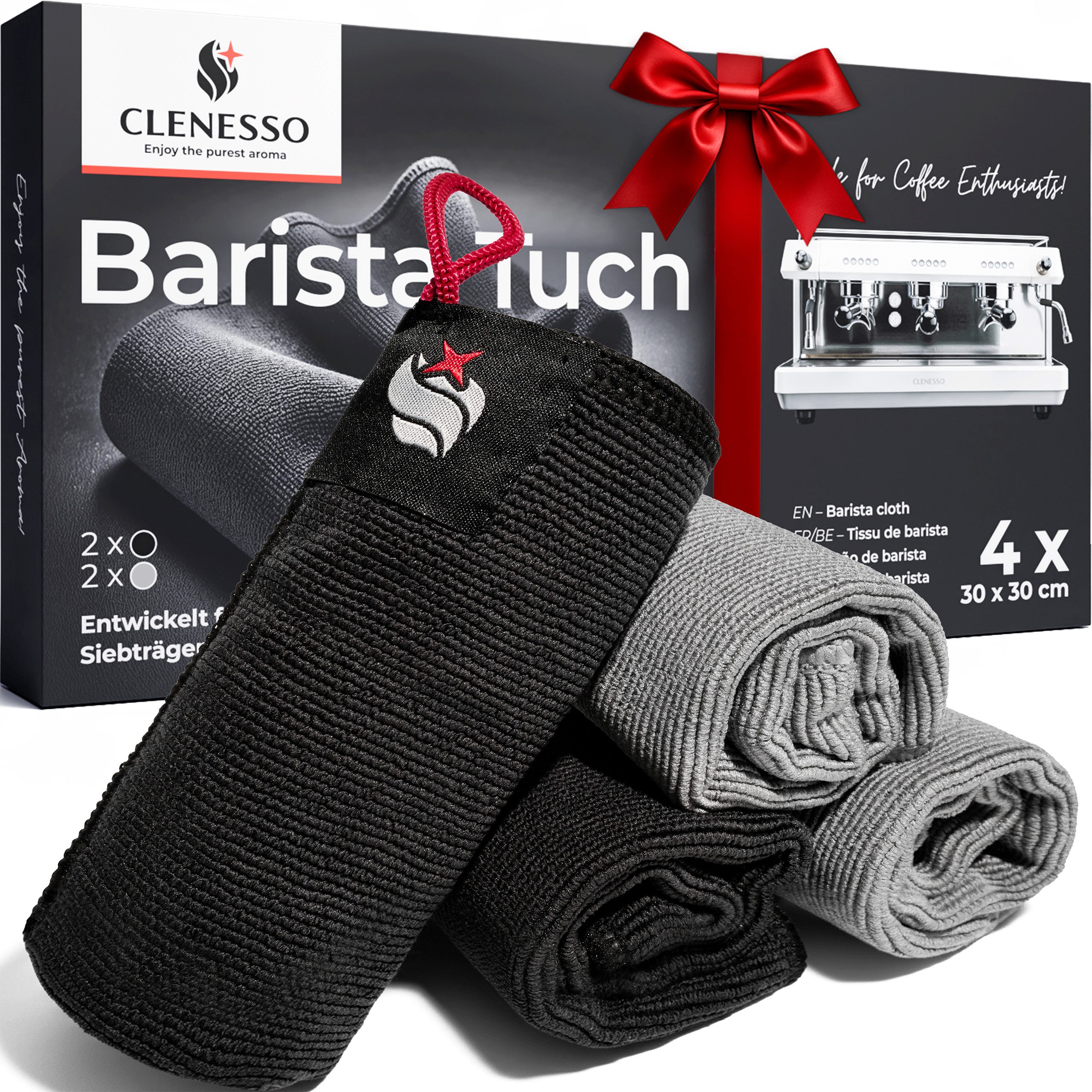 CLENESSO Reinigungstuch (4 Stück (je 2 Stück in Grau und Antrazit), Hochwertige Mikrofaser Geschirrtücher für Siebträger & Haushalt)