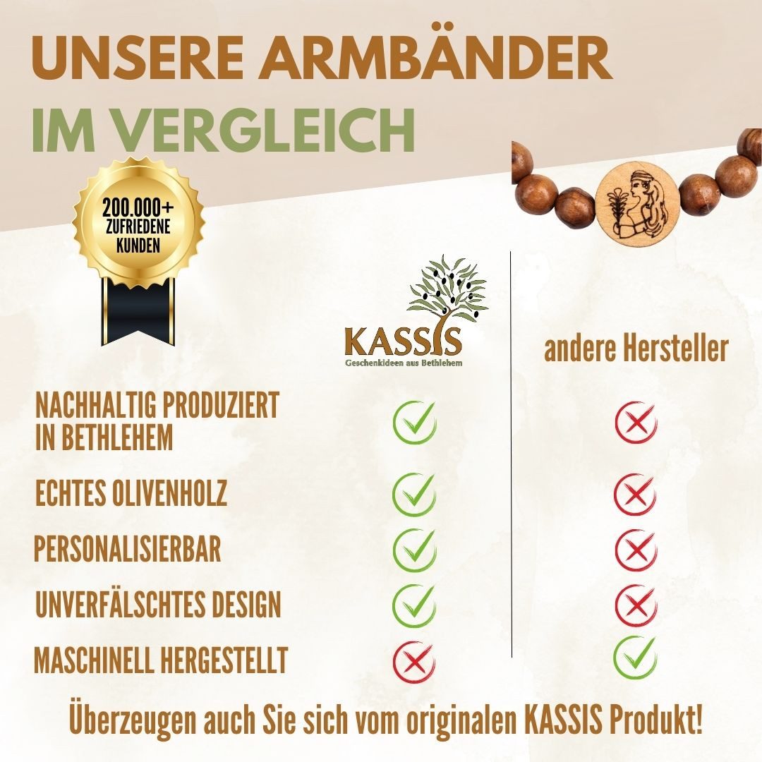 Kassis Geschenkartikel Armband mit Sternzeichen aus Olivenholzperlen Schmuckstück mit Horoskop, handgefertigt in Bethlehem, Geschenk zu mehreren Anlässen – Bild 4 von 5