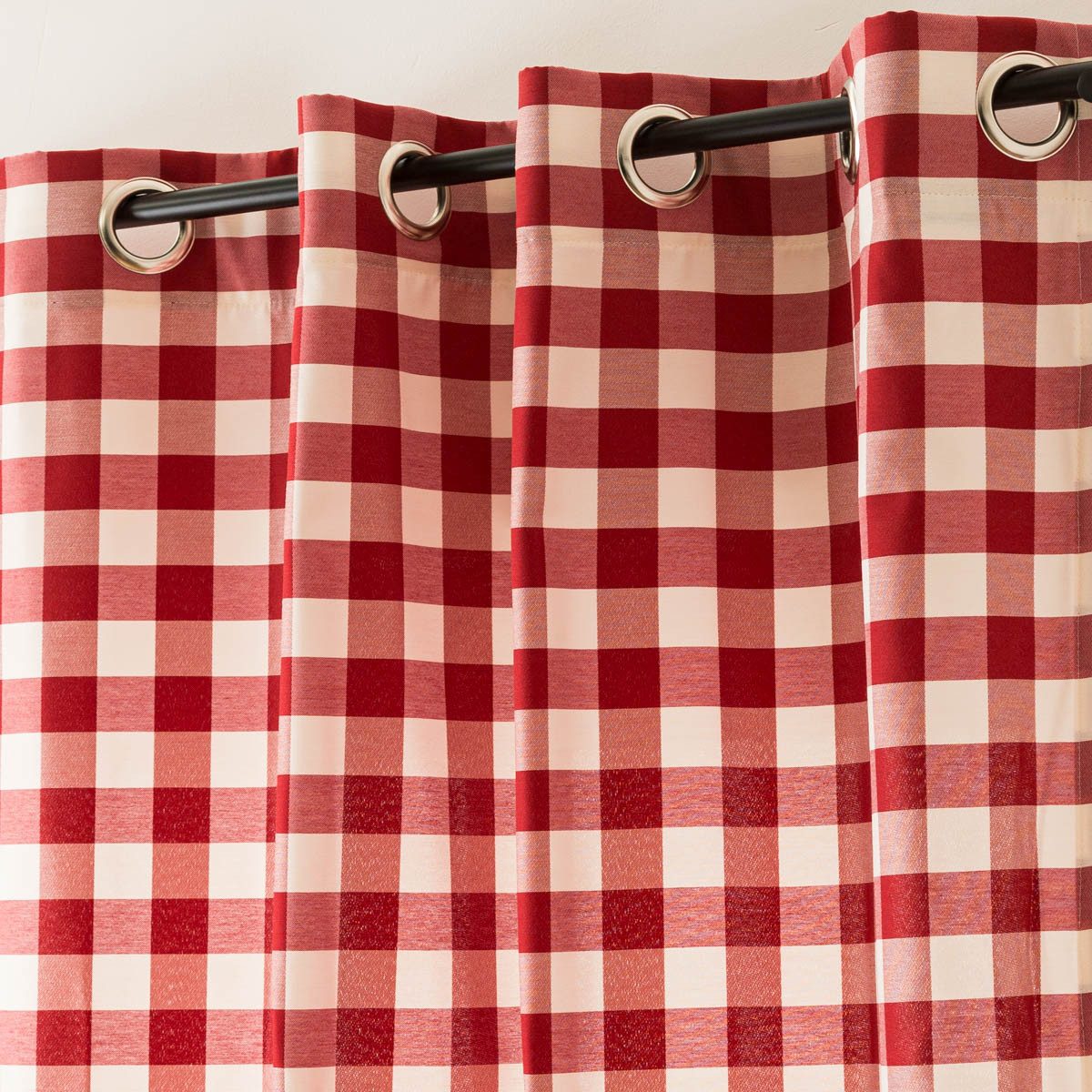 SCHÖNER LEBEN. Vorhang Vorhang Ösen Karos rot weiß 245cm von SCHÖNER LEBEN., Ösen, blickdicht, Kunstfaser, handmade