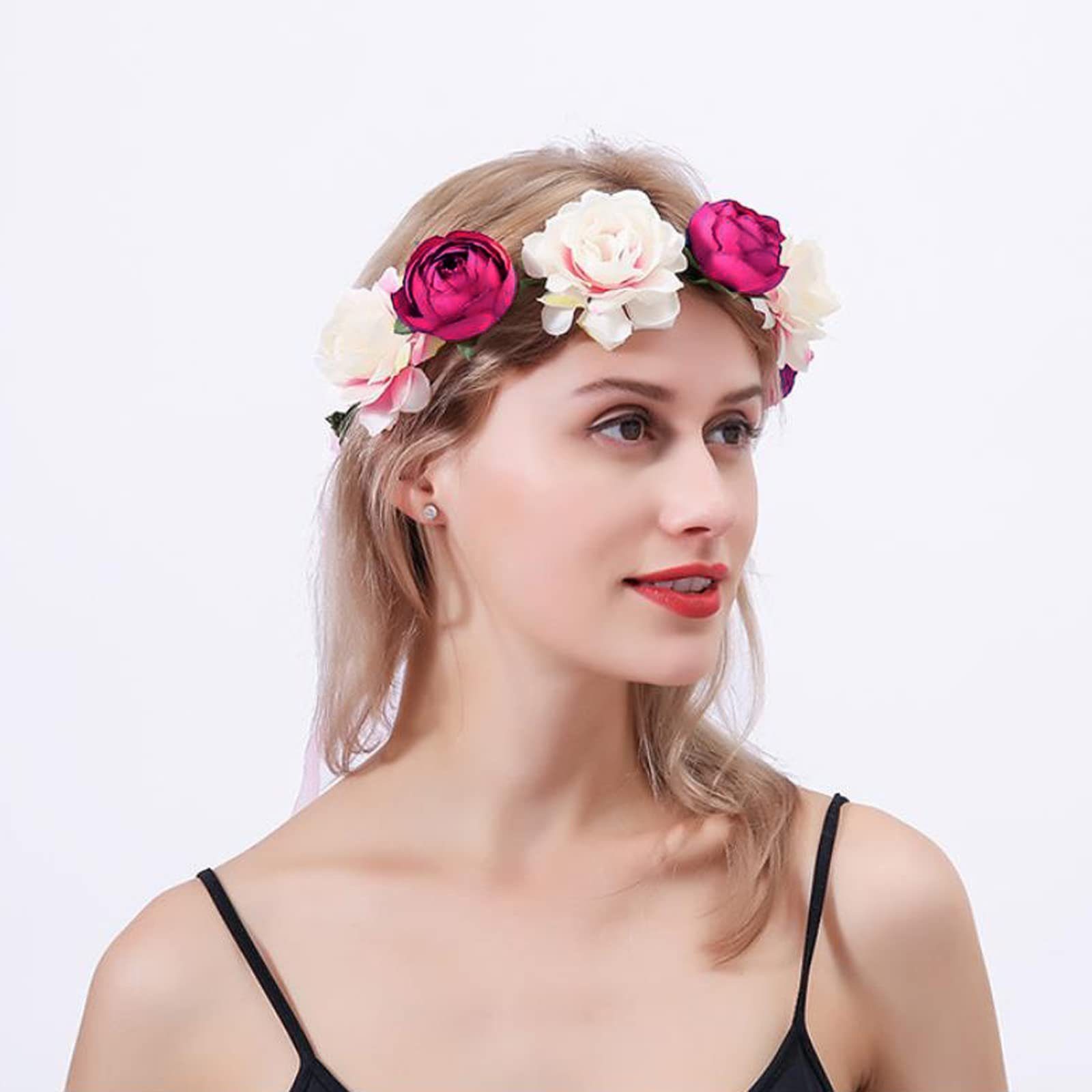 Blumenkranz Haarreif, Party Haar Floral Krone Blumen Rosenrosa Für Festival Zeremonie Haargummi Garland POCHUMIDUU Hochzeit Stirnband