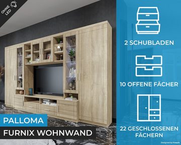 Furnix Wohnwand PALLOMA Schrankwand multifunktionell, 2 Hochschränke, TV-Schrank, Hängeschrank, B340 x H198 x T44 cm