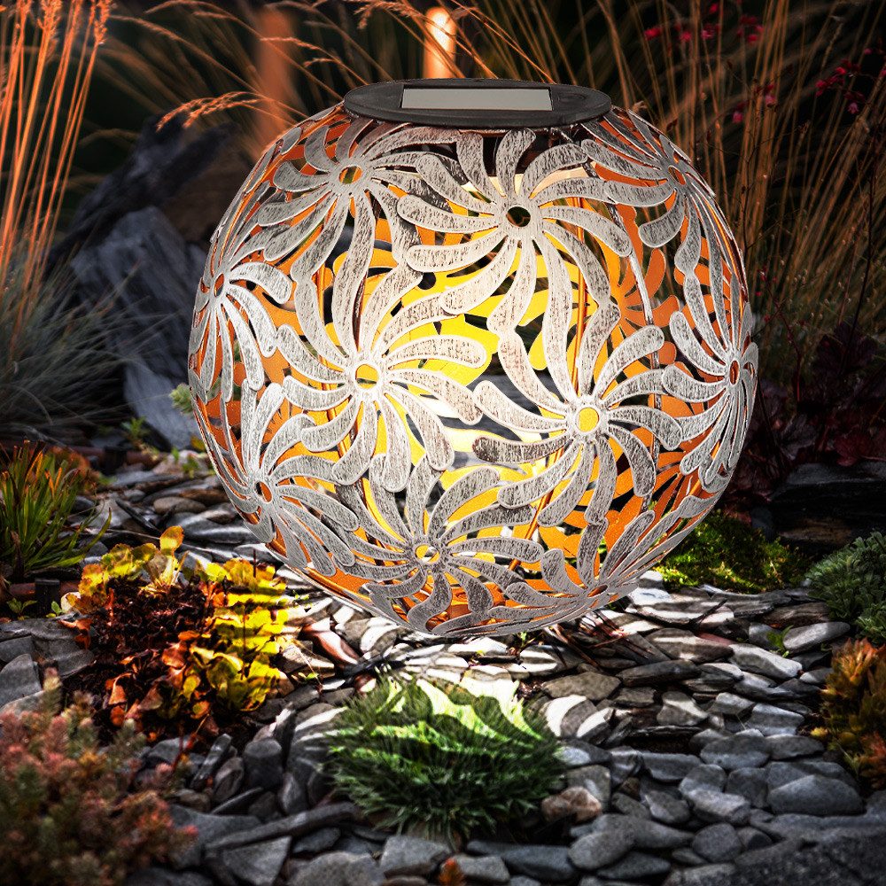 GLOBO LIGHTING LED Gartenleuchte, LED-Leuchtmittel fest verbaut, Warmweiß, Solarlaterne Außen silberfarben LED Solarleuchte Tisch Garten für