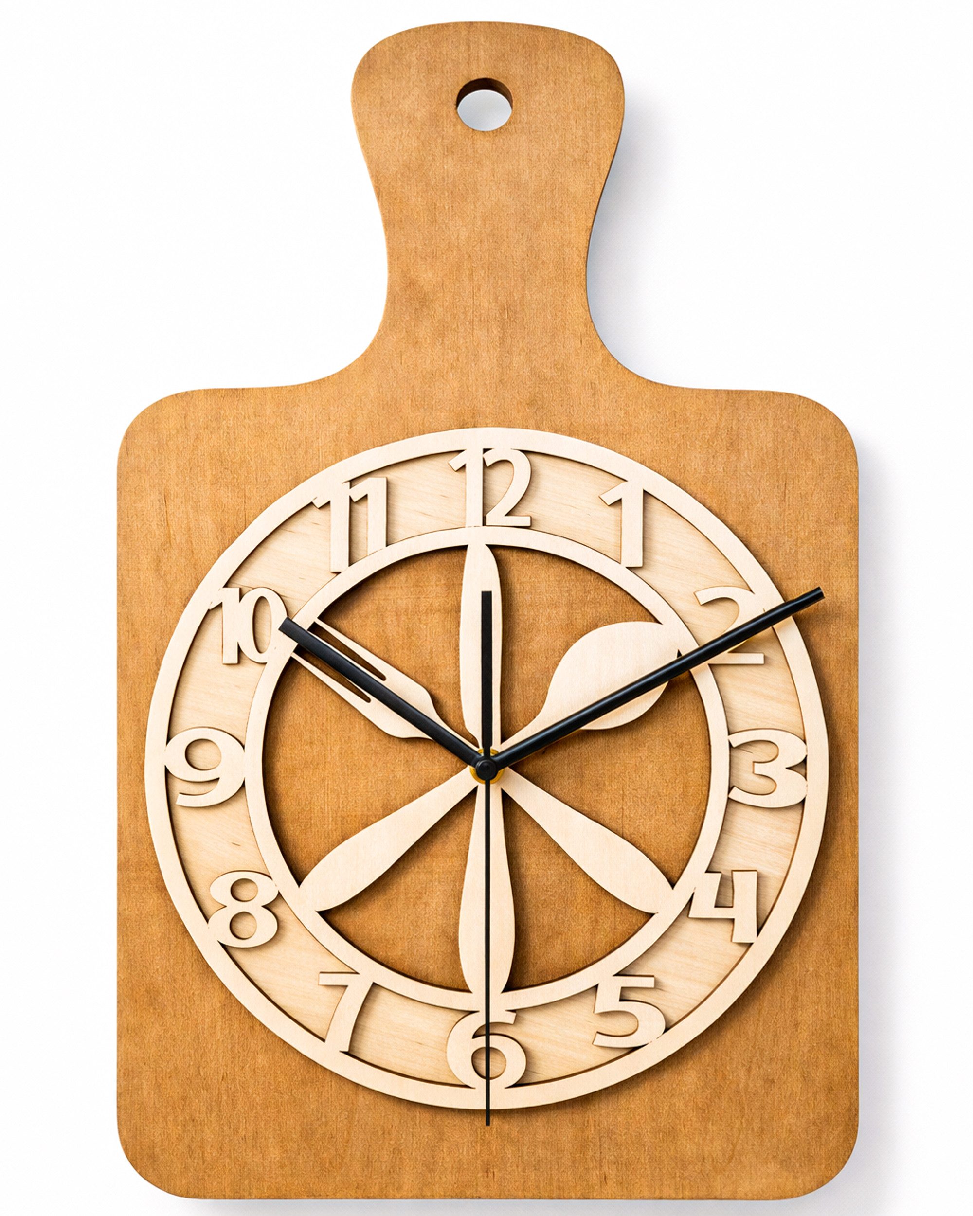 ORNAMENTI Wanduhr Küchenuhr handgefertigte, Schneidebrett, Hingucker Wanddeko, Holz (lautlos, ohne Tickgeräusche für Küche, lesbare Ziffern)