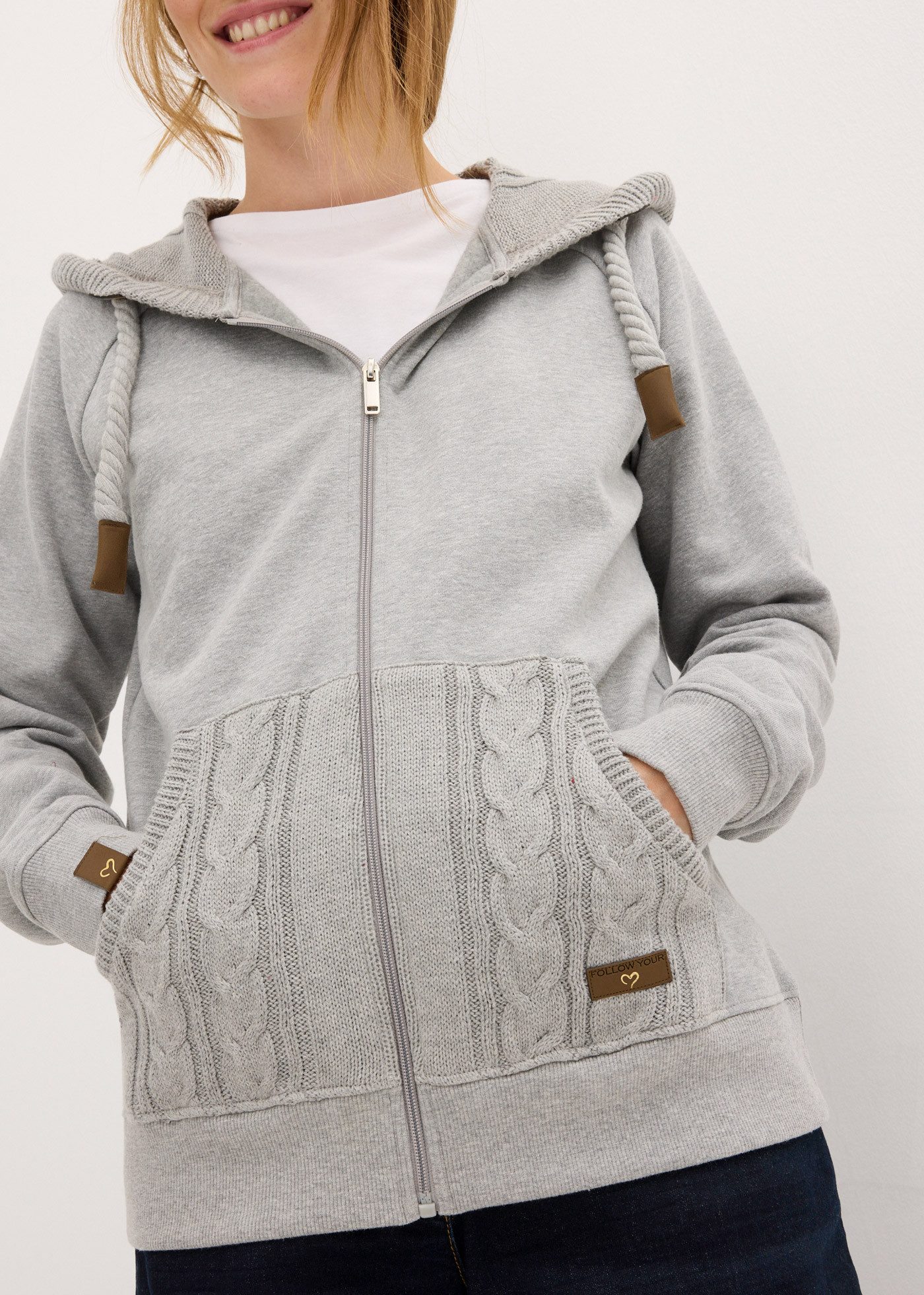 bonprix Kapuzensweatjacke mit Strickkapuze, mit Reißverschluss, aus Baumwol günstig online kaufen