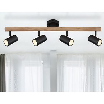 Globo LED Deckenleuchte, Leuchtmittel nicht inklusive, Deckenleuchte Wohnzimmerleuchte Deckenstrahler Holz Metall 4-Flammig