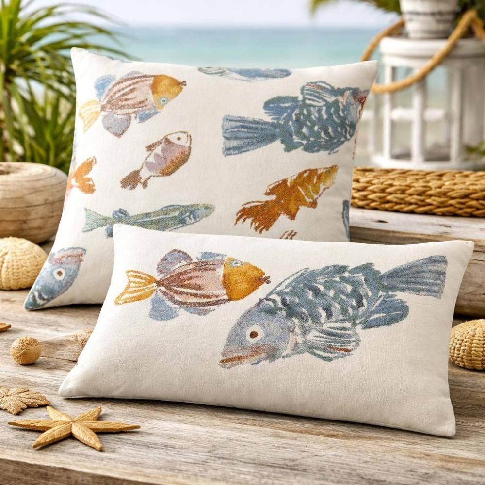 sander table + home Kissenhülle Kissenhülle Glup aus Jacquard – Maritimes Design mit Fischen