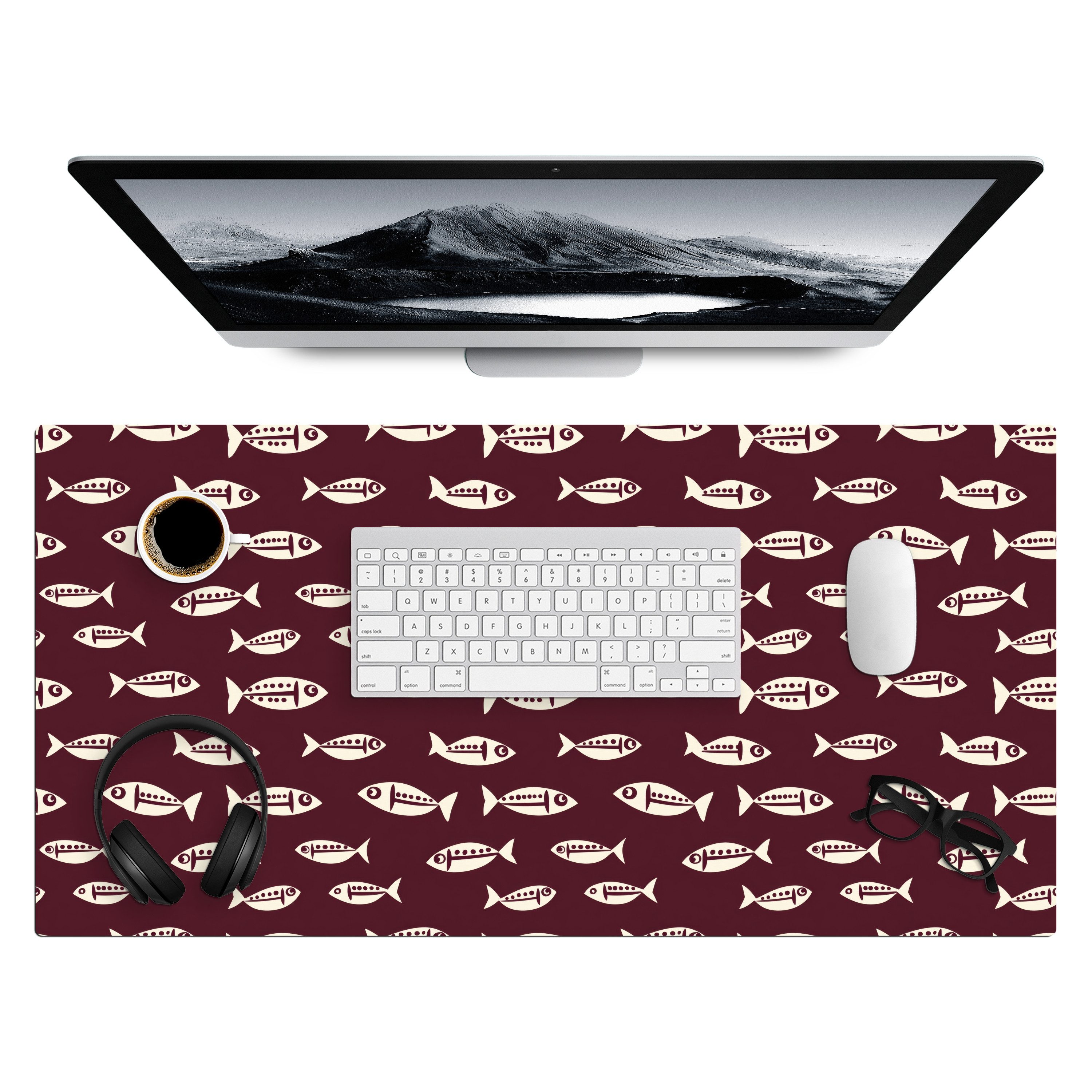 MuchoWow Gaming Mauspad Fisch - Grafik - Muster - Dunkel (1-St), Gaming Mauspad XXL, Schreibtischunterlage, Desk Mat Groß, 80x40 cm