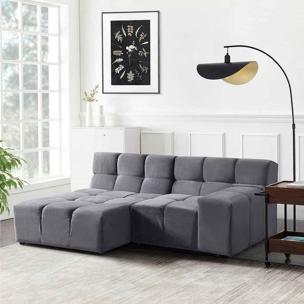 HOME DELUXE Sofa Modulares Sofa ORLENA - L, Links Anthrazit, Ecksofa, Samtstoff, Samtsofa, Modulsofa