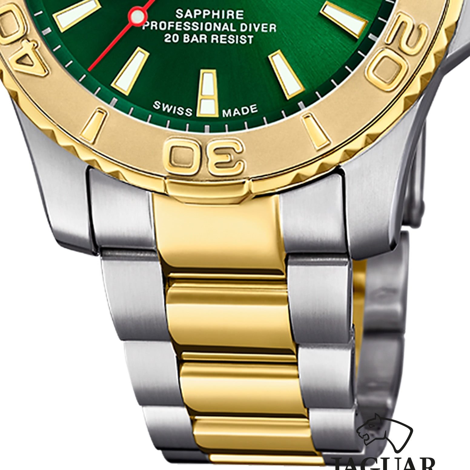 JAGUAR Quarzuhr Jaguar Herrenuhr Edelstahl silber gold, (Analoguhr), Herren Armbanduhr rund, Edelstahlarmband silber, gold