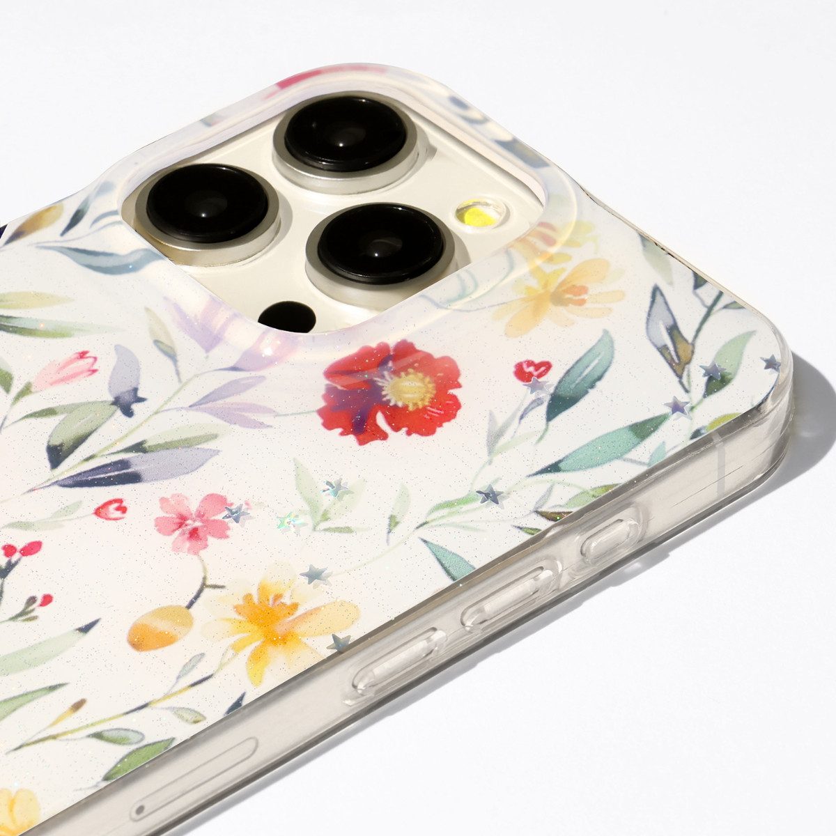 COFI 1453 Handyhülle Blumenmotiv TFO Glow Glam kompatibel mit iPhone 17 Pro Max weiß 6,9, Weiße Glow Glam Hülle mit Blumenprint und Kameraschutz