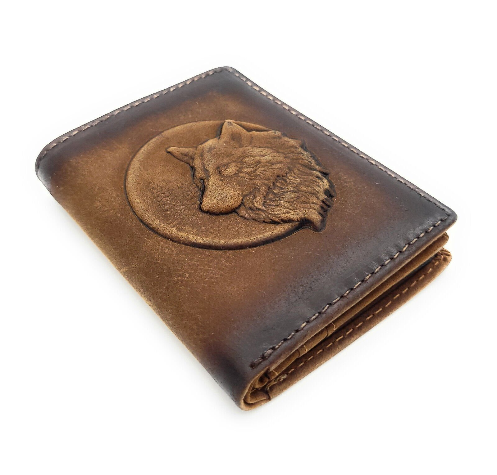 3D JOCKEY echt kleines Geldbörse Mini Portemonnaie Schutz, RFID geprägter Leder Wolf CLUB mit