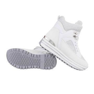 Ital-Design Damen High-Top Freizeit Sneakerboots Keilabsatz/Wedge Sneakers High in Weiß