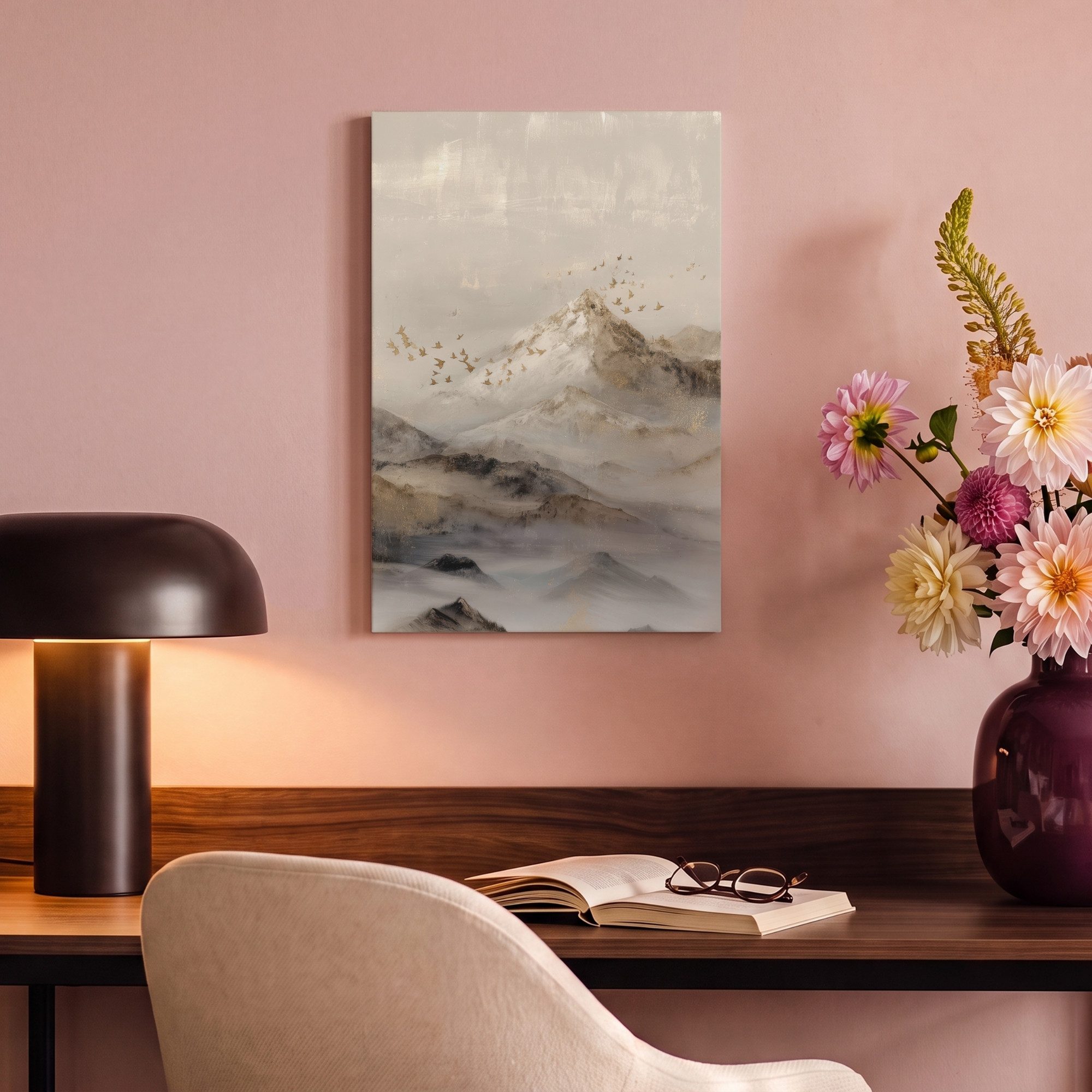 OneMillionCanvasses® Leinwandbild Berglandschaft - Nebel - Pinselstriche, Fotodruck (1 St), Leinwand Bilder Klein, Wand Dekoration Aesthetic 30x20 cm – Bild 4 von 5