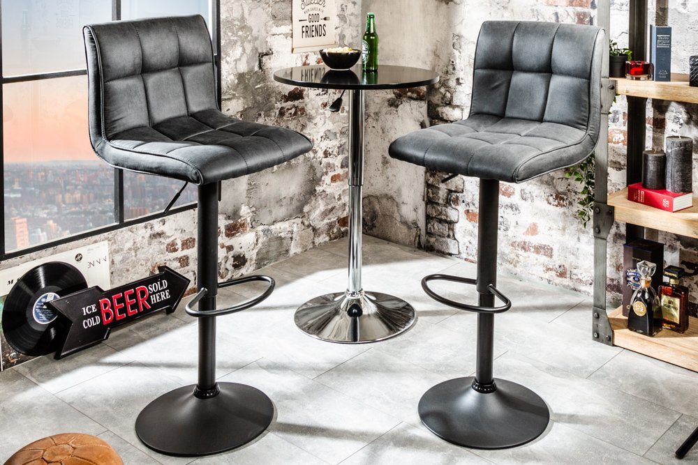 riess-ambiente Barhocker MODENA vintage grau/schwarz - Microfaser, Metall, höhenverstellbar, 360° drehbar & mit Lehne & Fußablage - ideal für Wohnzimmer oder Kü – Bild 5 von 5
