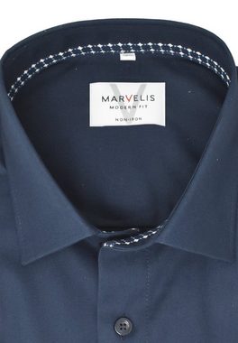 MARVELIS Businesshemd Businesshemd - Modern Fit - Langarm - Einfarbig - Marine