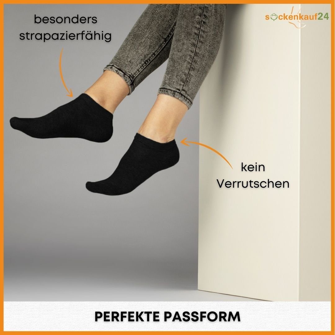 sockenkauf24 Sneakersocken 10 Paar Basic Sneaker Socken Herren & Damen aus Baumwolle (Schwarz, 43-46) mit Komfortbund (Basicline) - 70202T WP