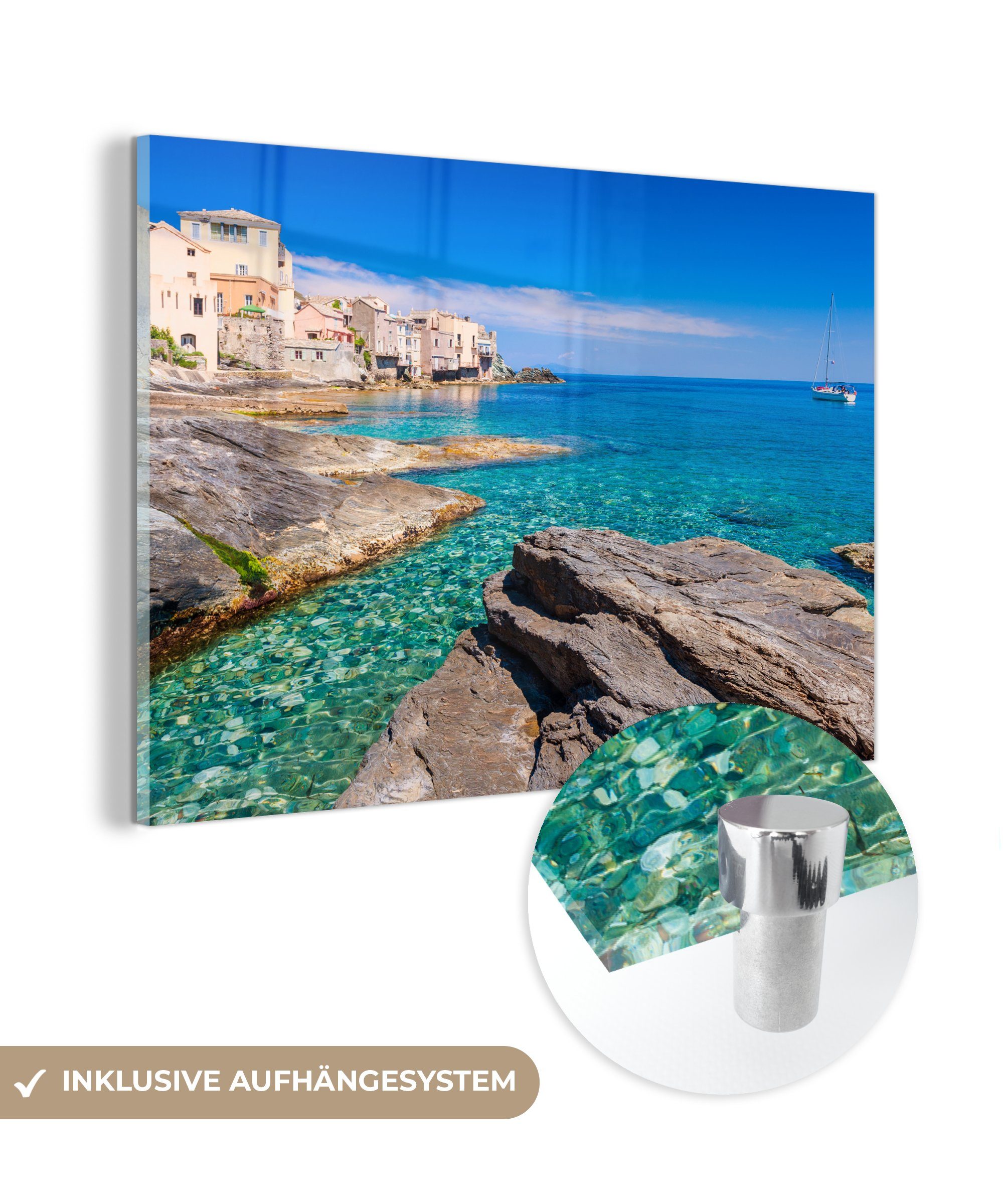 MuchoWow Acrylglasbild Blauer Himmel auf Korsika, (1 St), Acrylglasbilder Wohnzimmer & Schlafzimmer