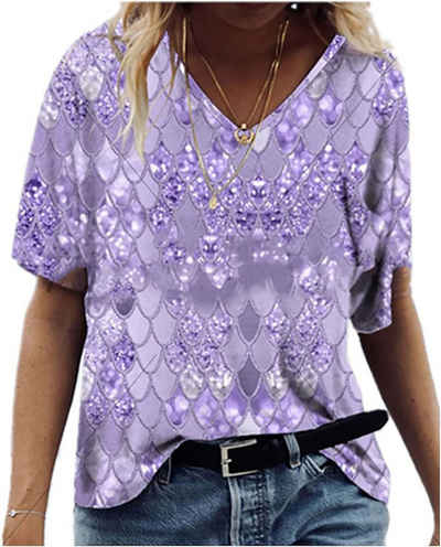 BlauWave Kurzarmshirt Frauen mit Kurzarmigem T-Shirt Gedruckt Lose (1-tlg., V-Neck-t-Shirt-Sommer-Tops Casual Shirts) Geeignet für tägliche Reisen