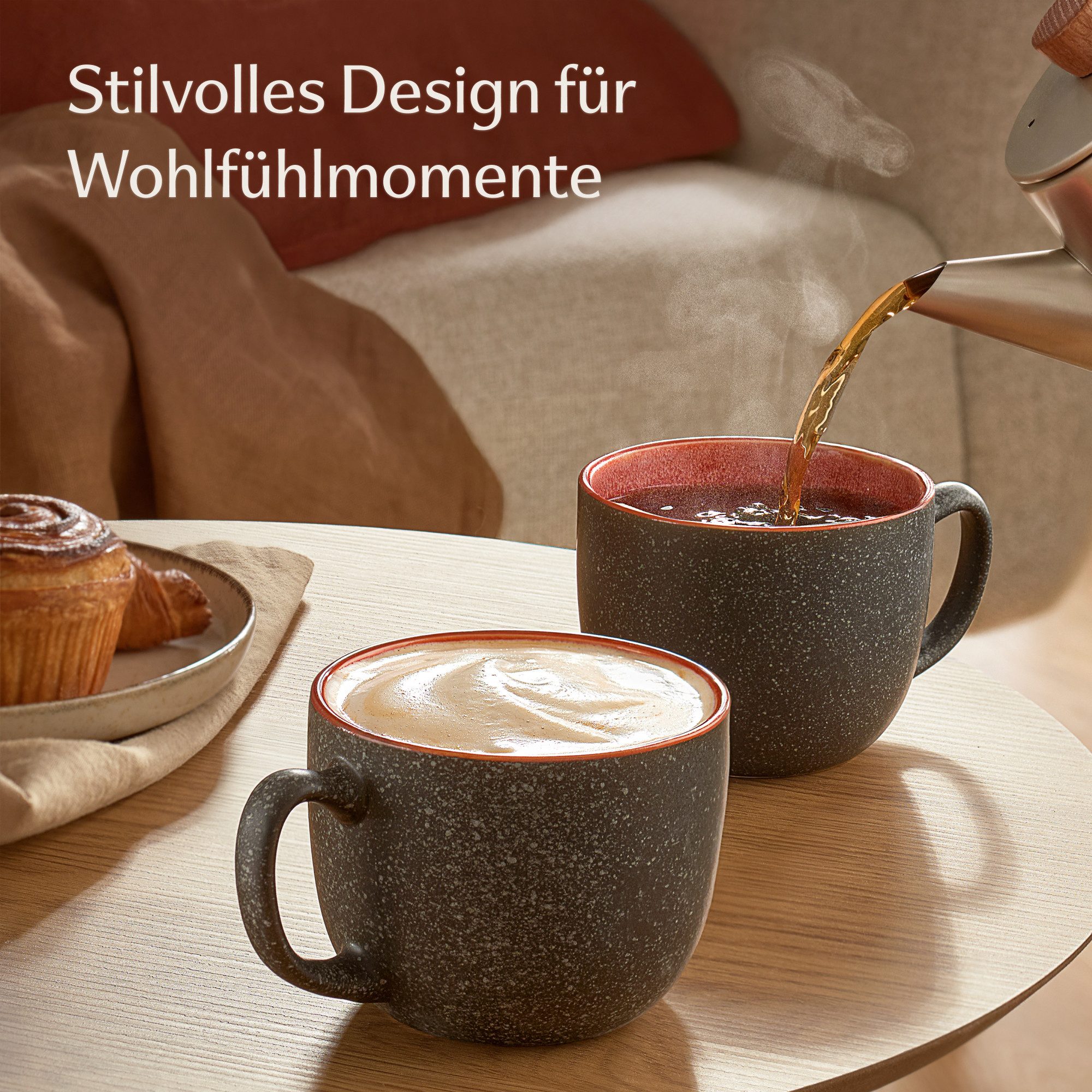 Cosumy Cappuccinotasse Kaffeetassen 4er Set aus Keramik - 350ml, 4-tlg., Keramik, Warm