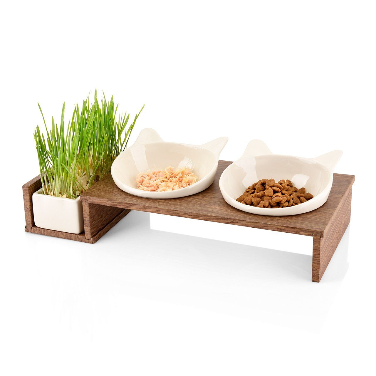 Canadian Cat Company Futterstation »Cat Diner Futterbar - CanaDian Cat Company Futterstation Cat Diner Futterbar Braun Keramik Fuer Katzen Mit Dritter Schale Fuer Z B Katzengras ODer Trockenfutter