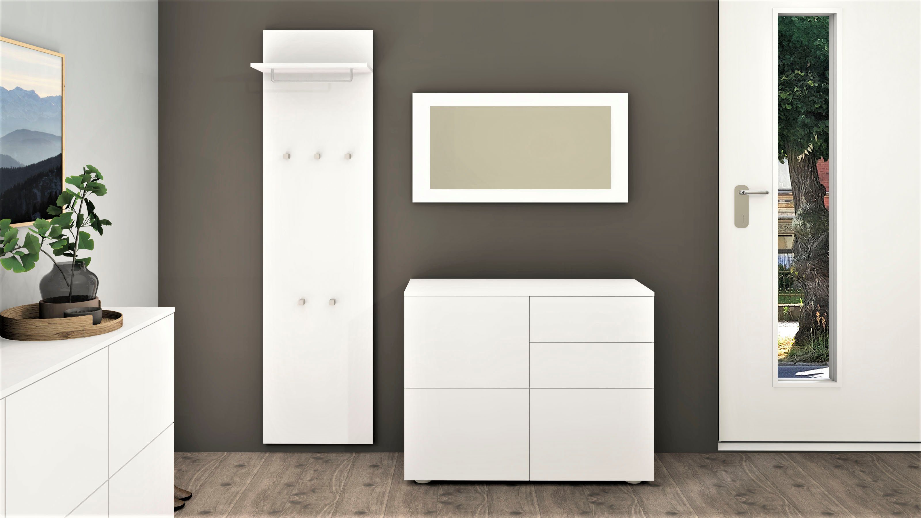 Rova, matt weiß (3-tlg) Garderoben-Set Möbel borchardt