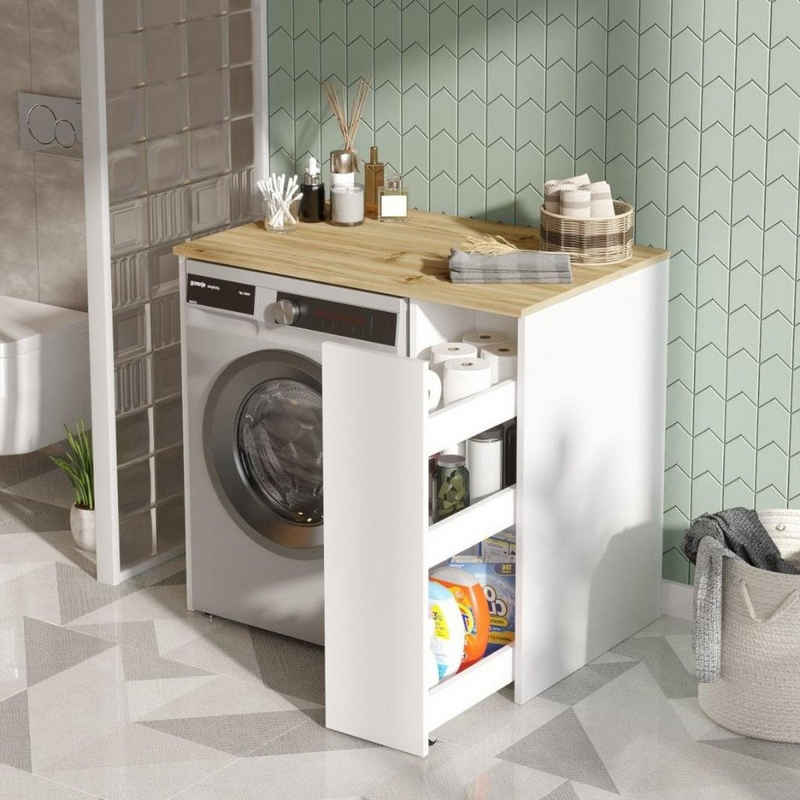 Luxusbetten24 Waschmaschinenumbauschrank Laurito mit praktischem Stauraum