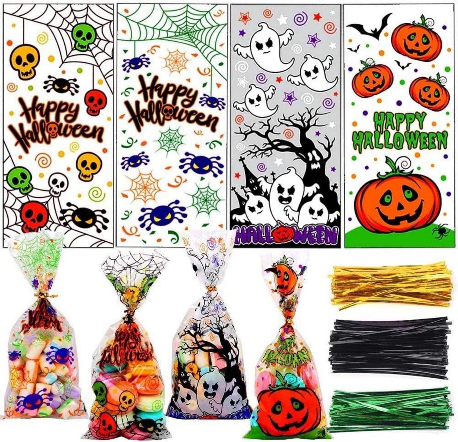 Dekohänger Halloween Cellophantüten mit Bindebändern, 120 Stück, 12,5x27,5cm