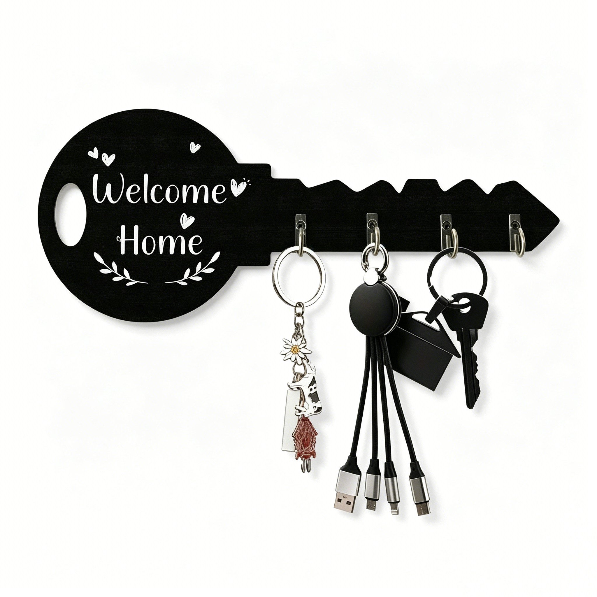 ibettertec Schlüsselbrett Selbstklebender Schlüsselhalter für die Wand mit 4 Haken ohne Bohren, (1), Key Holder Aufbewahrung,Halter für Schlüssel,Schlüsselboard,4 hooks