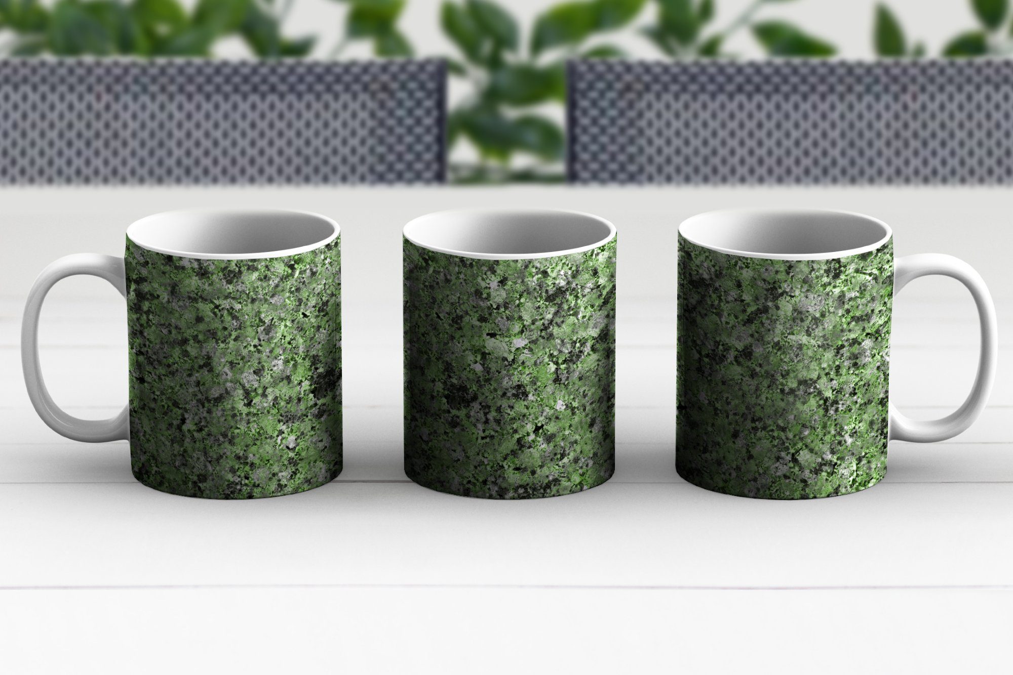 MuchoWow Tasse Granit Keramik, Grün Schwarz Kristalle, - Teetasse, Teetasse, - Kaffeetassen, Geschenk Becher, 