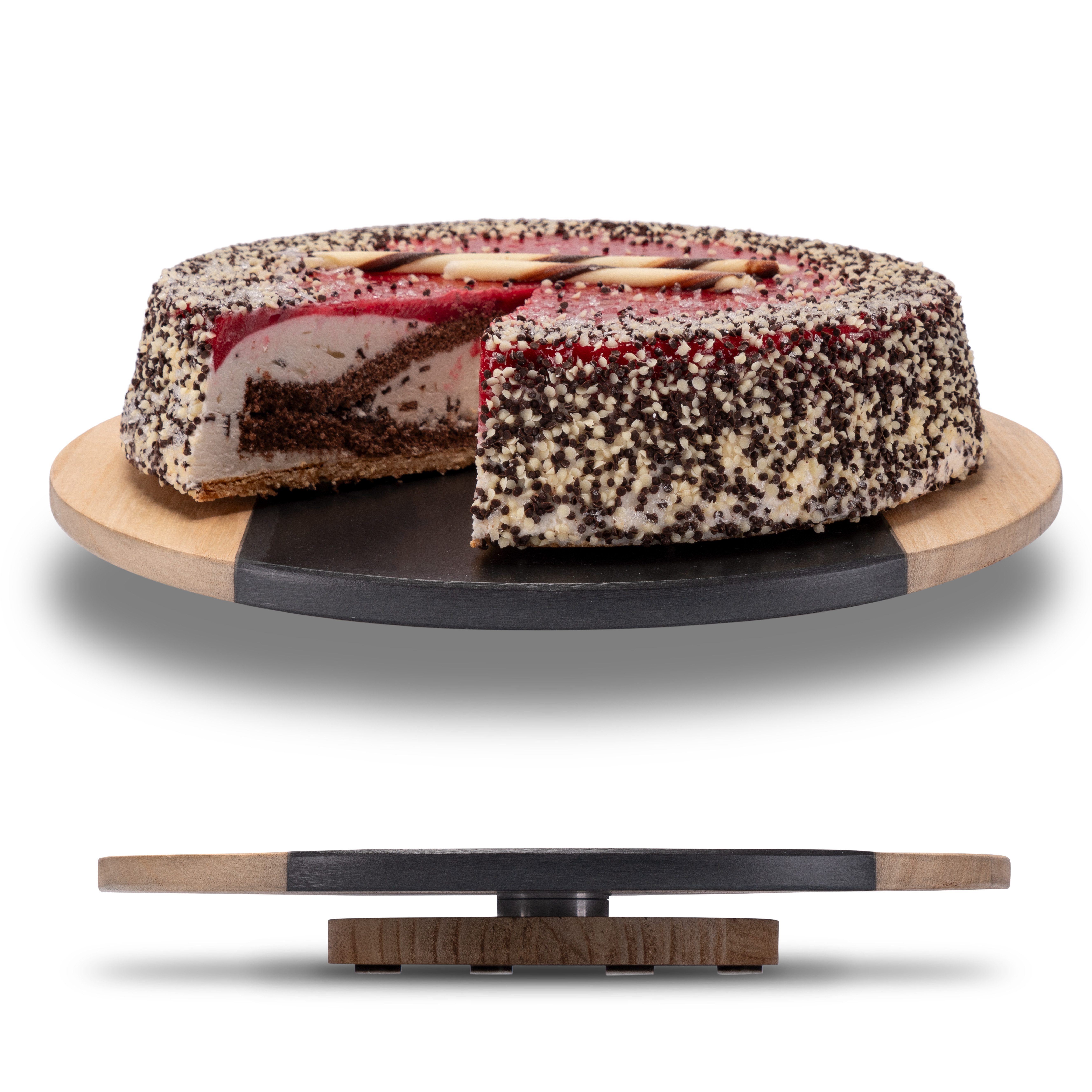 Fino Casa Kuchenplatte Fino Casa drehbare Schieferplatte rund als Servierplatte Kuchenplatte, Schiefer & Holz, (1x drehbare Schieferplatte rund Ø 30 cm), Schiefer, Kuchenplatte, Käseplatte, Antipasti Wurstplatte Tortenplatte