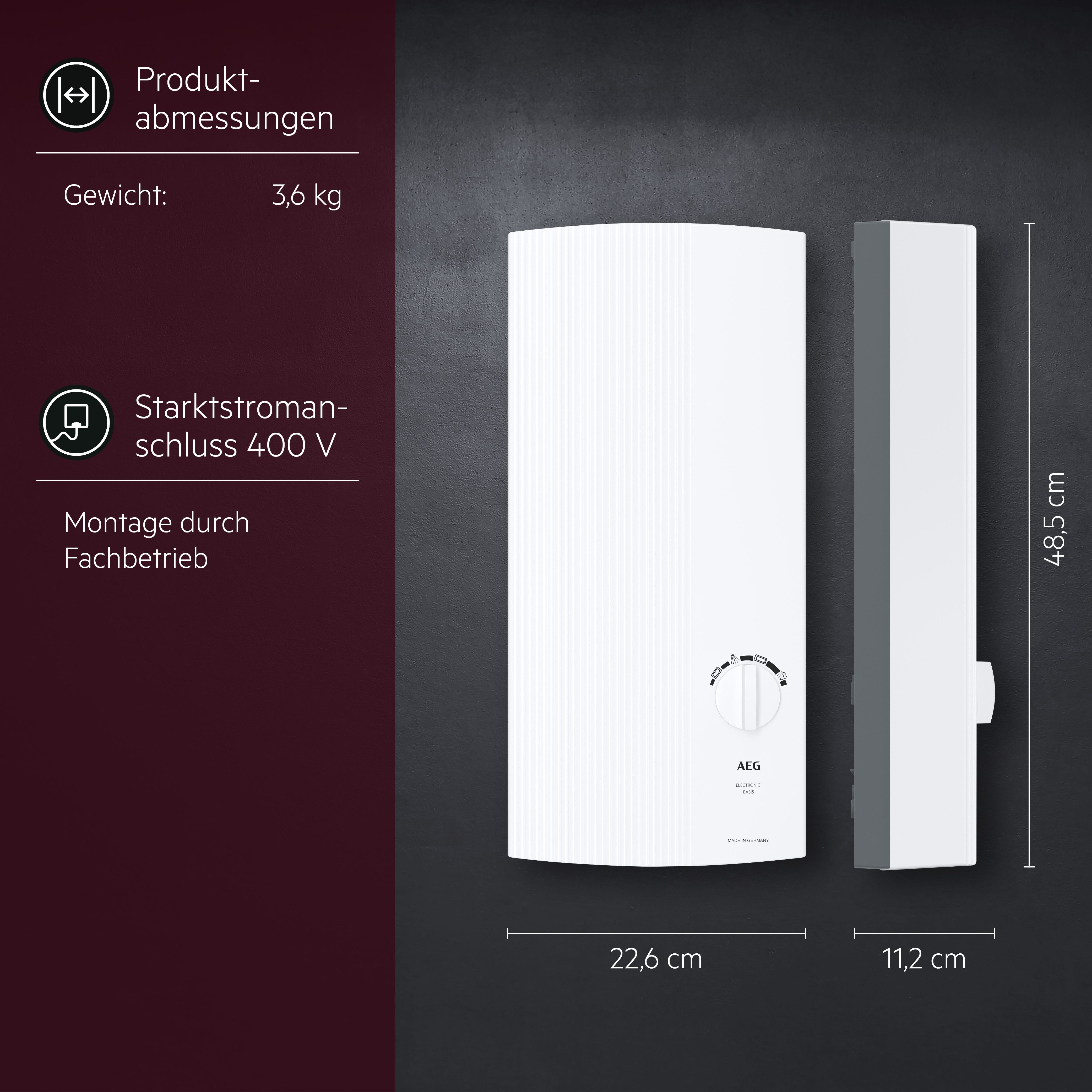AEG Haustechnik Komfort-Durchlauferhitzer DDLE Basis 18/21/24 kW, stufenlose Temperaturwahl, elektronisch, min. 30 °C, max. 60 °C, Temperatureinstellung mit Anw – Bild 5 von 5