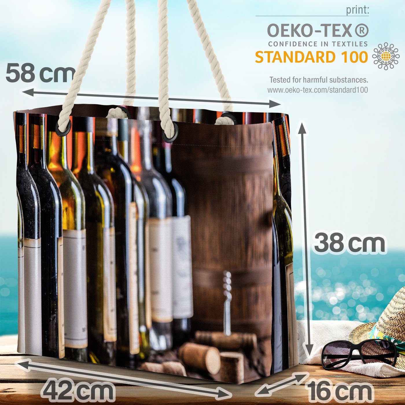 VOID Strandtasche (1-tlg), Weinflaschen alkohol fass flaschen getränke Wein Rotwein wein-flasche