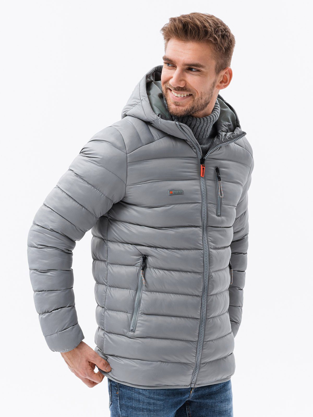 OMBRE Steppjacke Herren Steppjacke mit Kapuze - grau V2 C549 XL