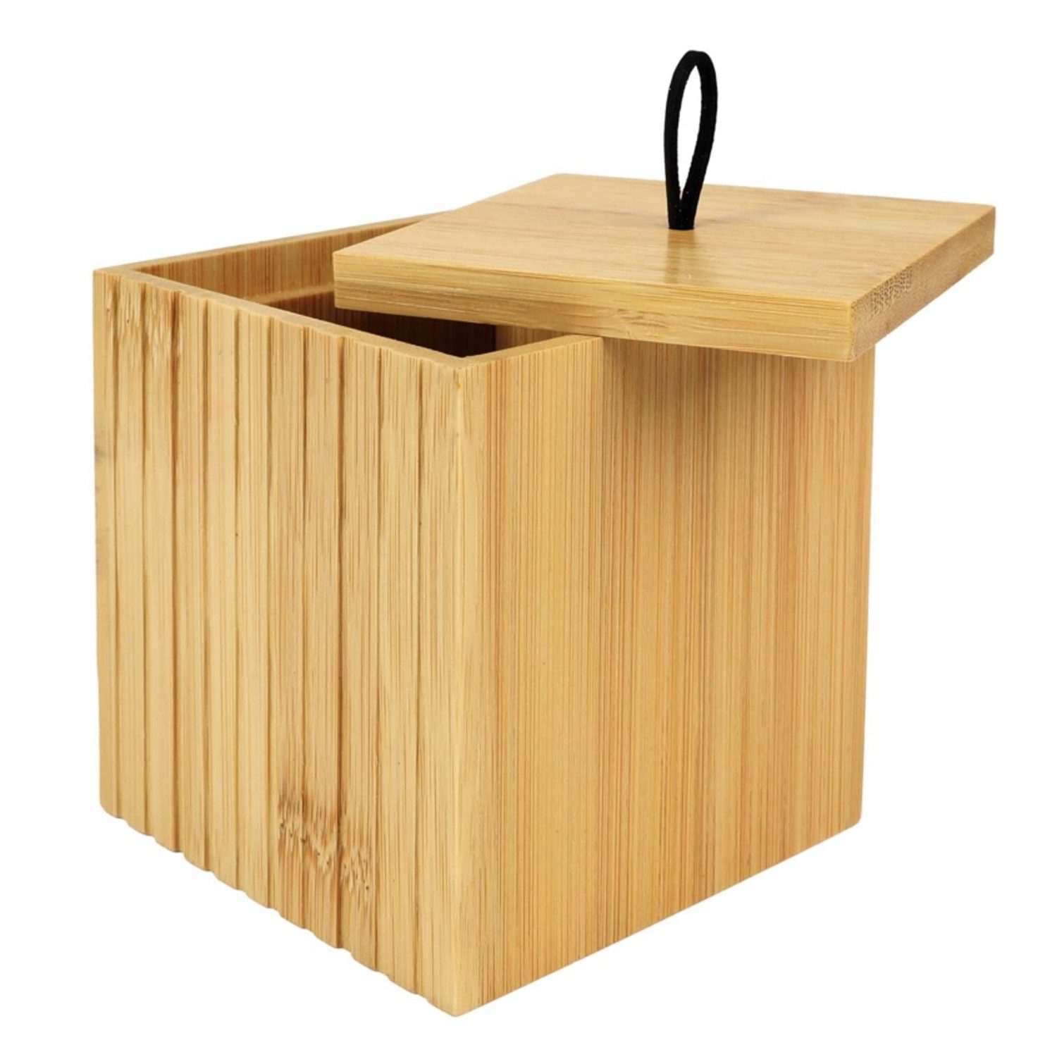 Sanixa Wattepadspender Bambus 9 cm Bad Organizer Braun mit Deckel, (1-tlg., natürliche Badaufbewahrung), kosmetik Aufbewahrungsbox für Wattepads und kleine Pflegeartikel